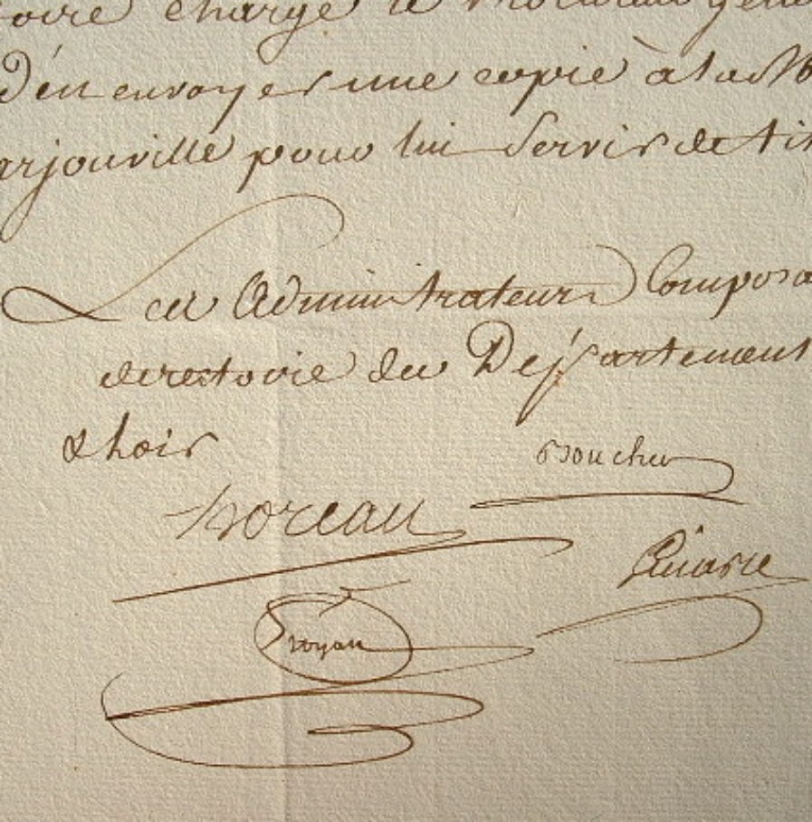 Lettre signée des administrateurs du directoire d’Eure-et-Loir, en 1791.