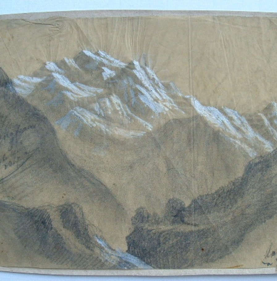 Dessin du sommet enneigé de la Jungfrau, en Suisse.