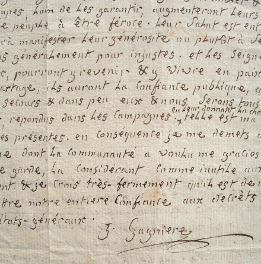 Très belle lettre de l’adversaire de Rousseau, Joachim Gagnière.
