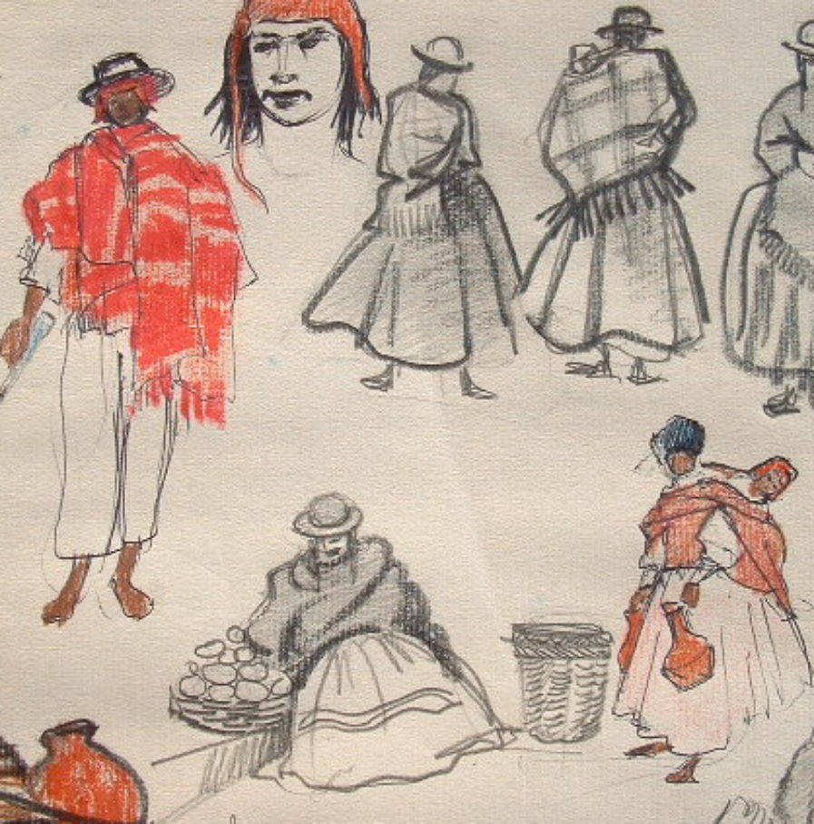 Dessin de scènes boliviennes.