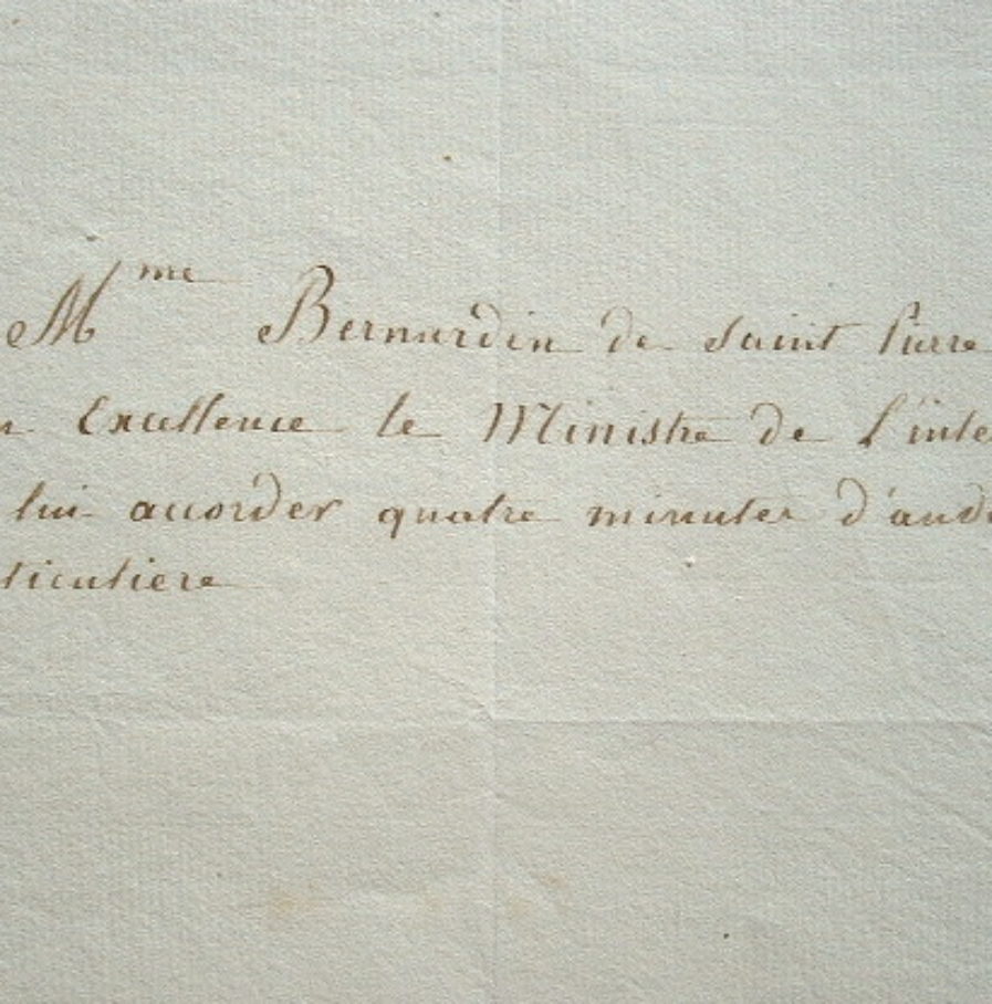 La veuve de Bernardin de Saint-Pierre demande audience.