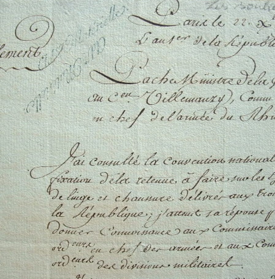 Pache donne ses instructions pour la fourniture de souliers aux armées.