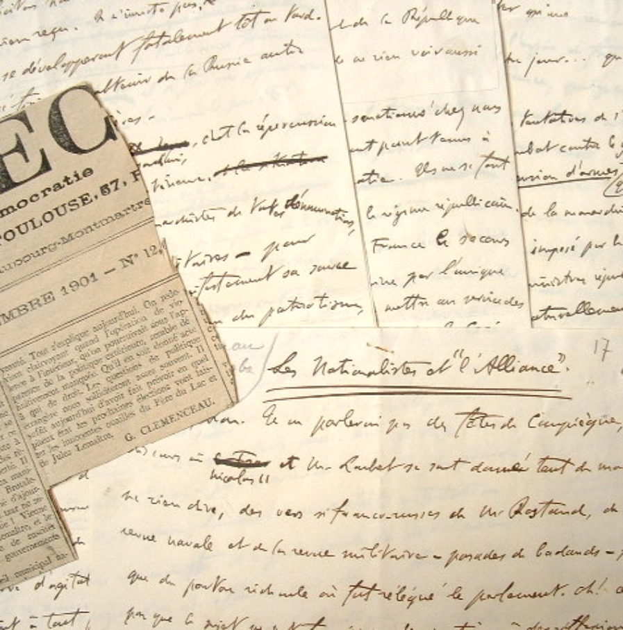 Manuscrit d’un long article de Clemenceau sur la visite du Tsar Nicolas II.