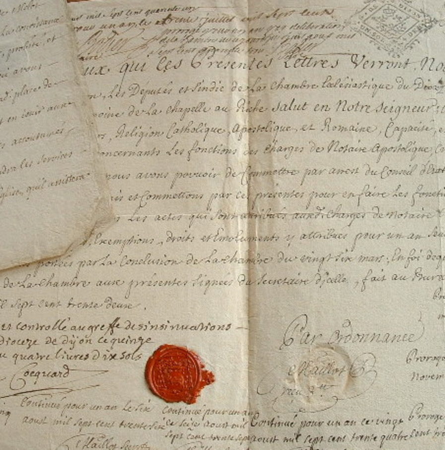 L’évêché de Dijon se dote d’un notaire apostolique et d’un bâtonnier.