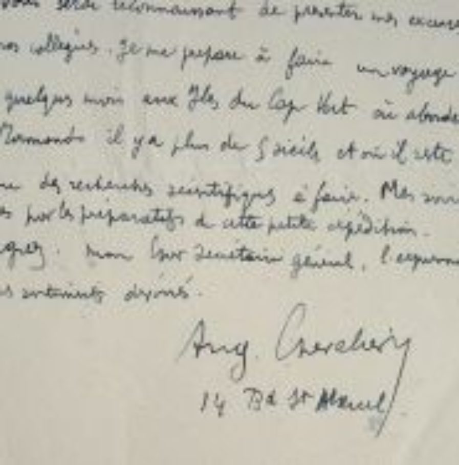 Le botaniste Auguste Chevalier prépare un voyage au Cap Vert.