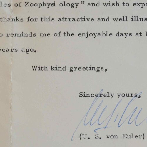 Le prix Nobel, Ulf von Euler, reçoit les Principes de zoophysiologie.
