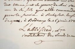 Certificat de l’abbé Sicard, directeur de l’école de sourds-muets de Bordeaux.