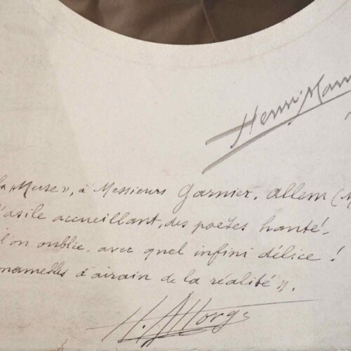 Portrait dédicacé avec quatrain du poète Henri Allorge.