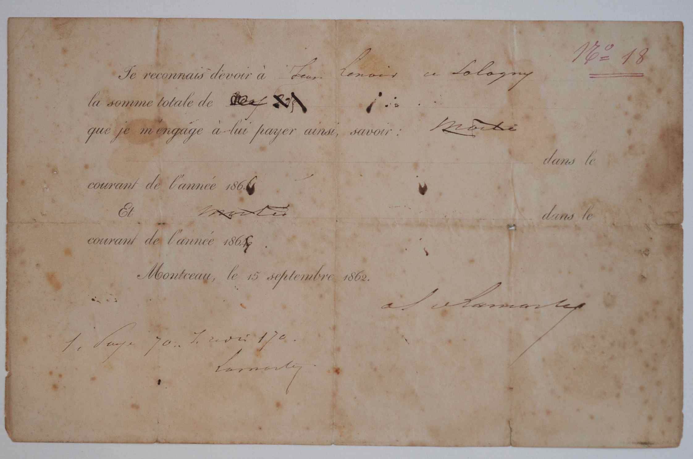 Reconnaissance de dettes de Lamartine.