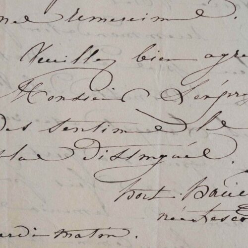 Lettre de remerciements du peintre Hortense Haudebourt-Lescot.