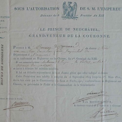 Le grand veneur Berthier accorde un droit de chasse dans l'Aveyron.
