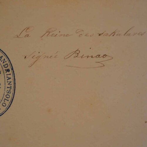Rare lettre de la reine Binao, reine des Sakalaves, durant la conquête française.