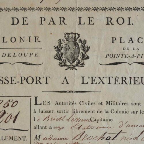 Rare passeport guadeloupéen délivré durant les Cent-jours.