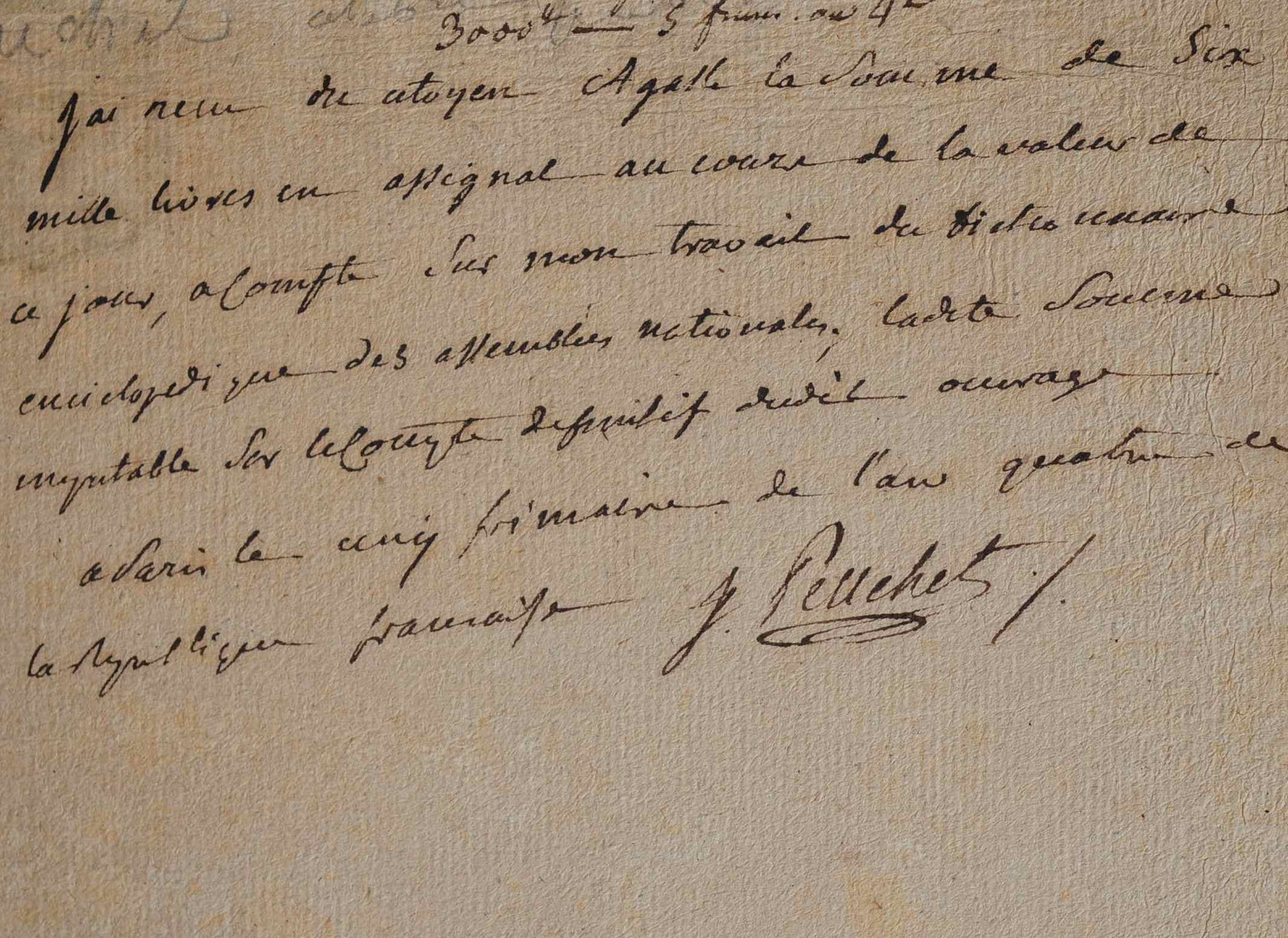 Jacques Peuchet rémunéré pour le Dictionnaire Encyclopédique.