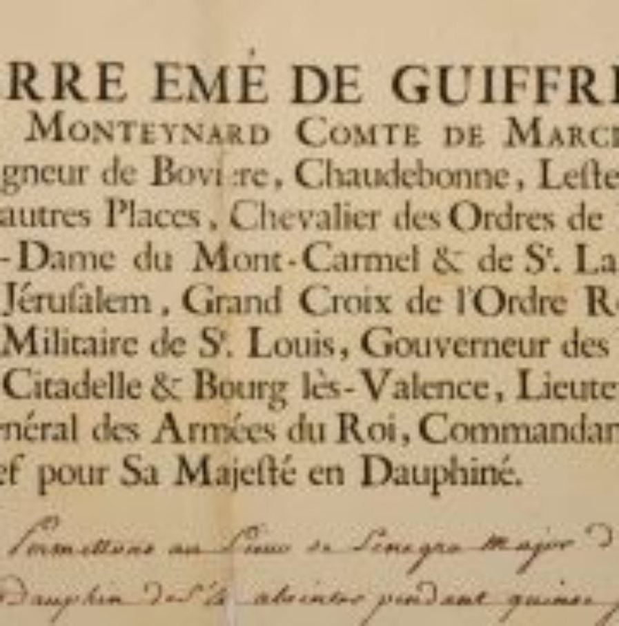 Le gouverneur du Dauphiné, le comte de Marcieu, accorde une vacance du