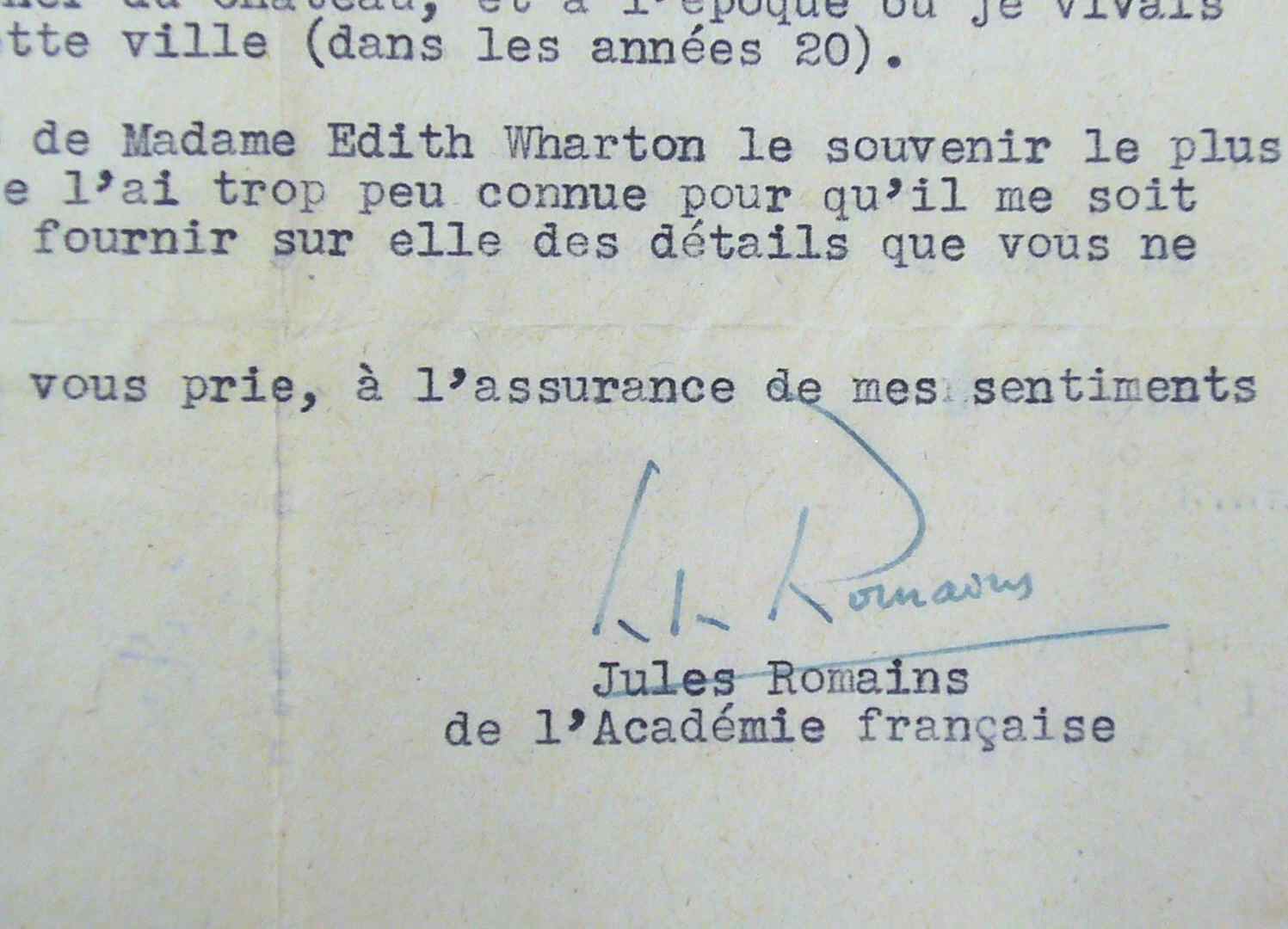 Jules Romains évoque le souvenir d’Edith Wharton.