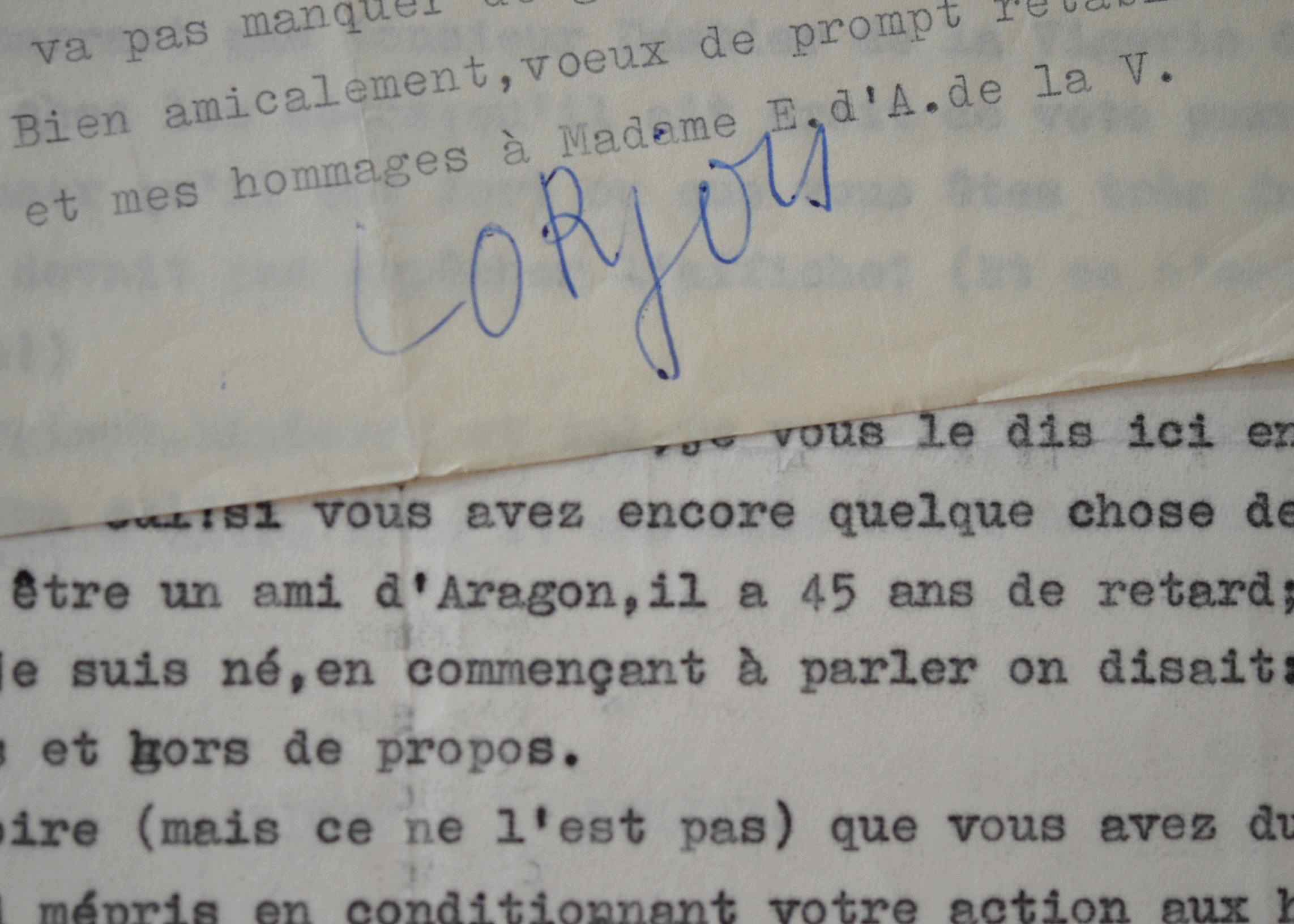Ironique lettre de Lorjou sur Picasso.