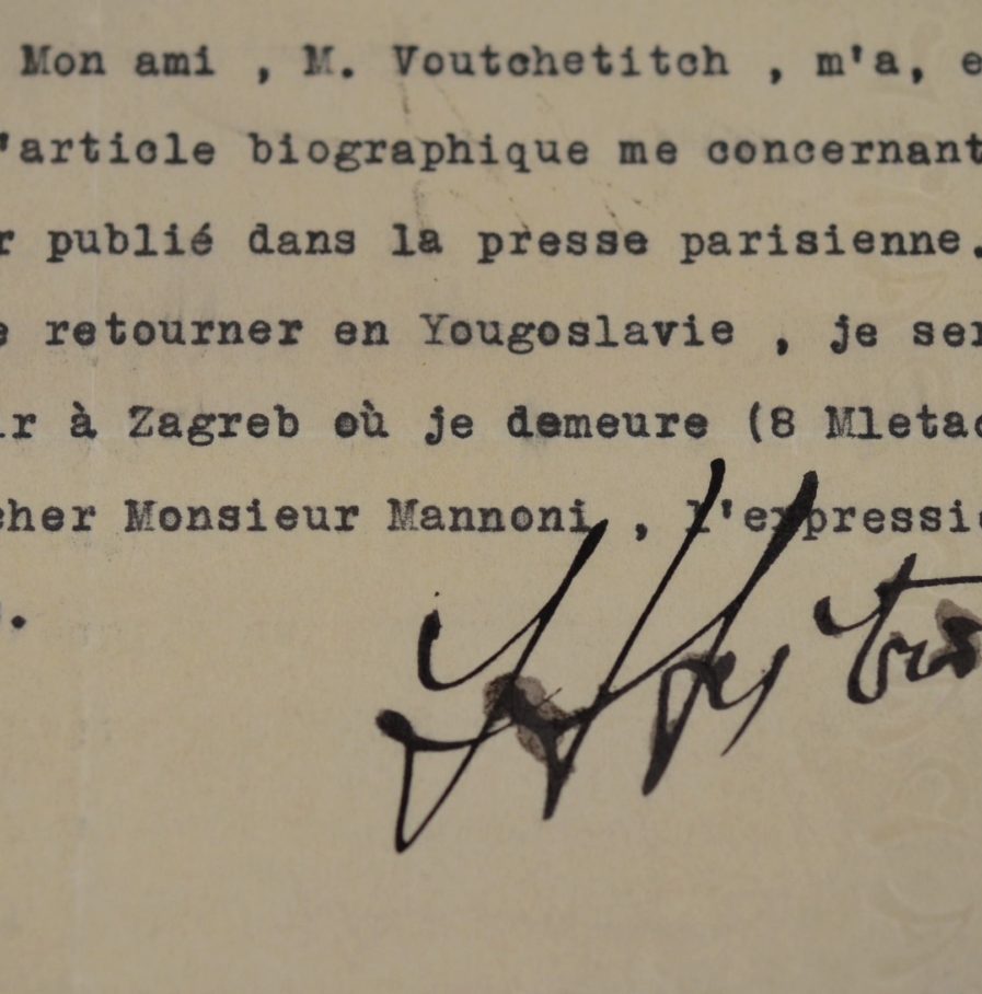 Rare lettre du sculpteur yougoslave, Ivan Metrović