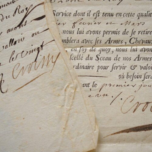 Deux certificats de Garde de la Porte du Roi Louis XV.