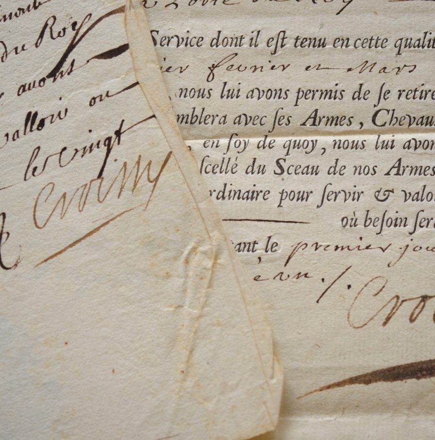 Deux certificats de Garde de la Porte du Roi Louis XV.